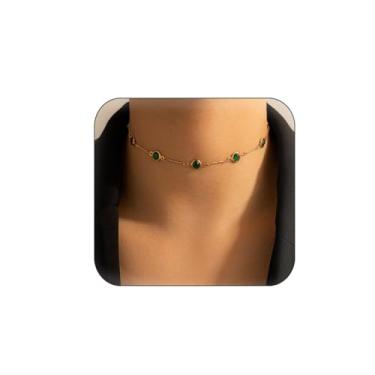 Imagem de Asphire Colar gargantilha de cristal verde boêmio com corrente de estação, minúscula, colar delicado de satélite, lindo para mulheres, adolescentes e meninas