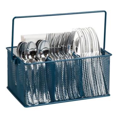 Imagem de Mind Reader Organizador de cesta de armazenamento para utensílios, 4 compartimentos, turquesa