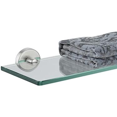 Imagem de JQK Prateleira de vidro para banheiro, armazenamento de chuveiro de vidro temperado 35,5 x 12,7 cm, suporte de parede com acabamento escovado de aço inoxidável 304, TGS101L14-BN