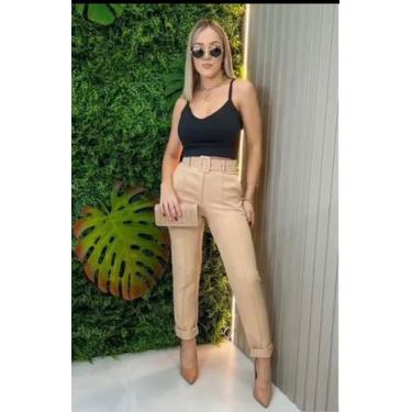 Imagem de Calça Feminina Alfaiataria Com Cinto Moda Social - Etezo, Bege, P