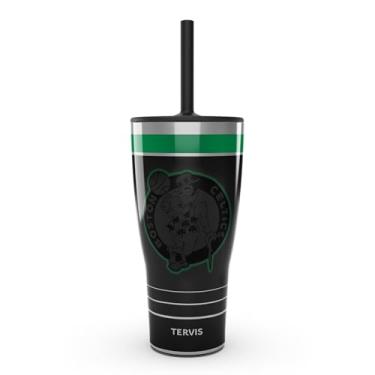 Imagem de Tervis Traveler NBA Boston Celtics - Copo de viagem com isolamento térmico de parede tripla para jogo noturno mantém as bebidas frias e quentes, 850 g com tampa de palha, aço inoxidável