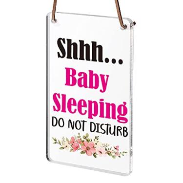 Imagem de Placa Shhh Baby Sleeping Do Not Disturb, placa de pendurar para maçaneta de quarto de bebê, usado para casa, quarto de bebê, berçário, chá de bebê, presente de festa para novos pais, decoração de porta de bebê fofa, WAP1