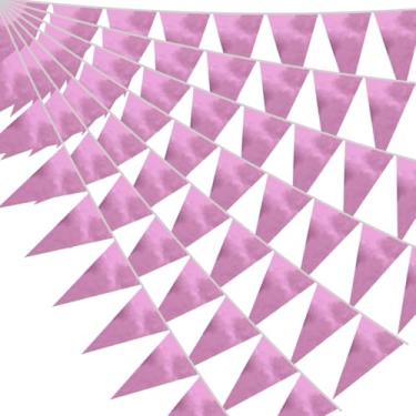 Imagem de Bandeira de flâmula triângulo rosa de 40 m / 130 pés bandeira de tecido metálico guirlanda para Natal, formatura, casamento, noivado, aniversário, despedida de solteira, chá de noiva, dia dos