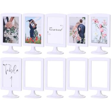 Imagem de Litpoetic Porta-retratos dupla face, 10 x 15 cm, conjunto de porta-retratos com pedestal de plástico para mesas, casamento, formatura (branco - minimalismo, 10 unidades)