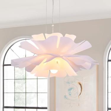 Imagem de ELYCCUPA Luminária Pendente Floral De 20" Com 2 Luzes, Lustre Moderno Ajustável, Luminária Pendente Contemporânea Com Flores Para Cozinha, Ilha, Sala De Jantar, Branca, Listada Pela Ul