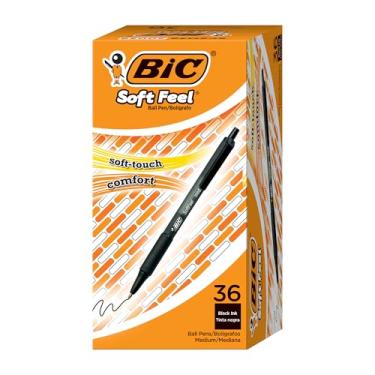 Imagem de BIC Canetas esferográficas pretas retráteis macias, ponta média (1,0 mm), pacote com 36 unidades, canetas pretas com aderência confortável de toque suave