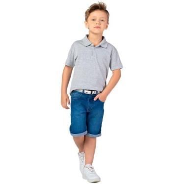 Imagem de Bermuda Jeans Menino Mania Kids com Barra Virada Bolsos Companha Cinto