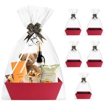 Imagem de Xniseng Cestas de presente vazias para encher, bandeja de papelão resistente, conjunto de 5, para férias, aniversário, casamento (vermelho)
