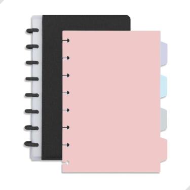 Imagem de Caderno com 80 Folhas, 8 Discos e com 4 Divisórias Removíveis para reposição de folhas, Para Escola Faculdade ou Trabalho Capa Premium 22x15cm (Preto)