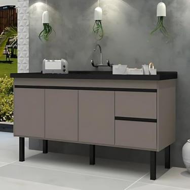 Imagem de Gabinete de Cozinha 2 Gavetas 3 Portas 141cm Balcão 100% Mdf (Cinza)