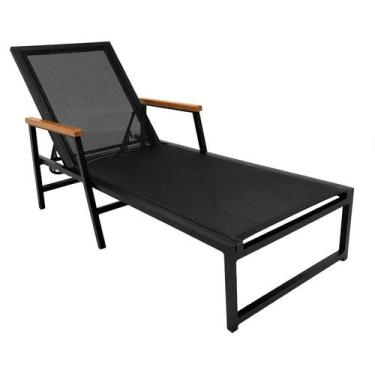 Imagem de Espreguiçadeira Frésia com Braços Tela Sling e Aluminio - Trama Móveis