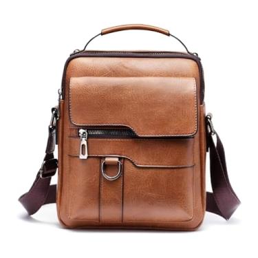 Imagem de Bolsa Masculina de Couro Sintético Tiracolo Transversal Couro Ecológico PU Executiva Marrom Caqui/Caramelo
