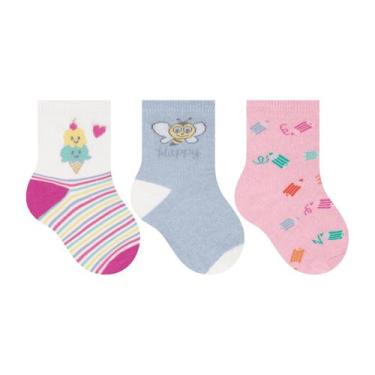 Imagem de Kit 3 Meias Bebê Cano Médio Selene Sortidas 17 a 20 Feminino Conforto