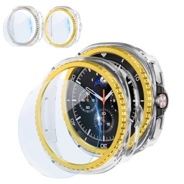 Imagem de Película protetora para Galaxy Watch 8 Classic de 46 mm - Capa protetora + película de vidro temperado, cobertura total, capa protetora de policarbonato rígido para Samsung Galaxy Watch 8 Classic 46