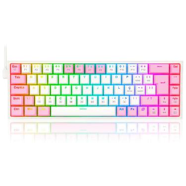 Imagem de Teclado Mecânico Gamer Redragon Castor - RGB - Switch Brown - Branco e Rosa - K631WP-RGB PT-BROWN