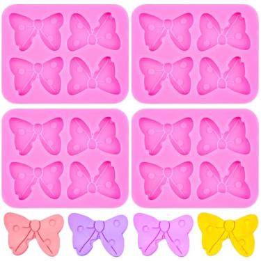 Imagem de 4 peças de moldes de silicone para fondant de laço, chocolate, açúcar, doces, bolo, pop moldes, faça você mesmo, para decoração de bolos, topo de cupcake, chocolate, doces, velas, argila