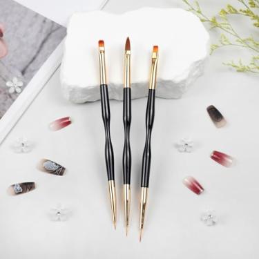 Imagem de Conjunto de 3 peças de canetas de desenho de arte de unhas de ponta dupla – Forro acrílico e pincéis de pintura planos para detalhes de design de unhas