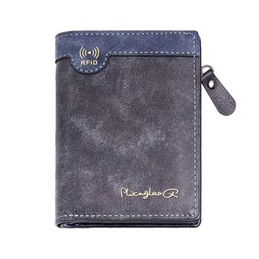 Imagem de Carteira masculina retrô curta – Carteira masculina de couro sintético com zíper, carteiras modernas para dinheiro e cartões, carteiras masculinas marrons para presente, RFID cinza, RFID, Retrô