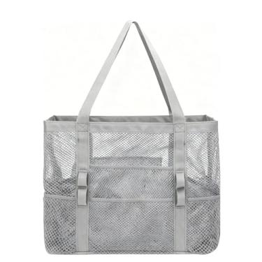 Imagem de Diydeg Bolsa de Praia, Bolsa de Praia de Malha Grande Com Bolso Com Zíper, de Ombro de Náilon de Piscina para Brinquedos para Mulheres de Malha Masculina para Brinquedos (Cinza)