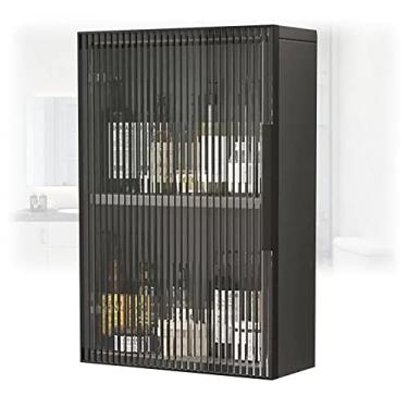 Imagem de Armário de parede de banheiro com portas de vidro e prateleira armário de armazenamento de vaidade de medicamentos de madeira para cozinha/lavanderia/quarto sem instalação de broca preto 60 x 14 x 60
