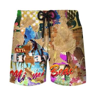 Imagem de Bermuda Masculina Y2K Com Estampa Abstrata De Grafite Havaiano, Calção