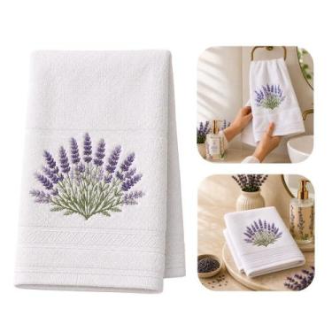 Imagem de Toalha Bordada Lavanda com Moldura Banheiro Lavabo Rosto e Mão Toalhin