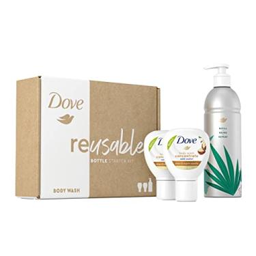 Imagem de Dove Garrafa de alumínio reutilizável para lavagem corporal e refil de concentrado (2x) Kit de iniciante para pele instantaneamente macia karité e baunilha quente para cuidados com a pele e nutrição duradoura 113 g (faz 473 g)
