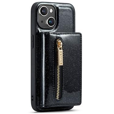 Imagem de KVIBEO Capa para iPhone 14/14 Pro/14 Pro Max/14 Plus, Bling 2 em 1 Capa carteira de couro PU magnética destacável com compartimentos para cartões e suporte à prova de choque, preta, 14 6,1 polegadas