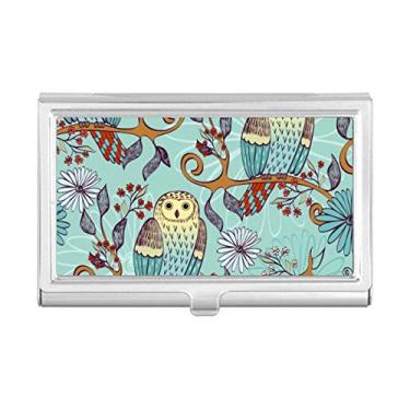 Imagem de Porta-cartões de visita Blue Flower Owl Protect Animal Pet Lover