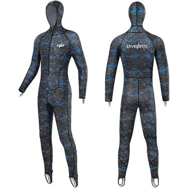 Imagem de Roupa de banho de corpo inteiro masculina e feminina, roupa de banho Rash Guard, manga comprida, proteção UV, surf, natação, mergulho, snorkeling para esportes aquáticos (azul, M)