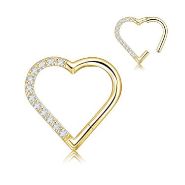 Imagem de JESMODA G23 Anel de titânio clicker em forma de coração CZ anéis de nariz argola segmento piercing orelha daith helix tragus cartilagem brincos joias 16G, Titânio, Sem pedras preciosas