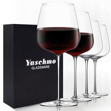 Imagem de Yaschmo Conjunto de 4 taças de vinho tinto, taças de vinho grandes de 680 g, cristal soprado à mão, aro ultrafino, haste longa, leve, presente ideal para degustação de vinho, Natal, Ano Novo,