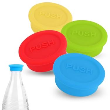 Imagem de 4 peças tampas de garrafa de refrigerante, tampa de vedação de garrafa de bebida de silicone tampa reutilizável de garrafa de refrigerante compatível com garrafa de vidro Sodastream (vermelho,