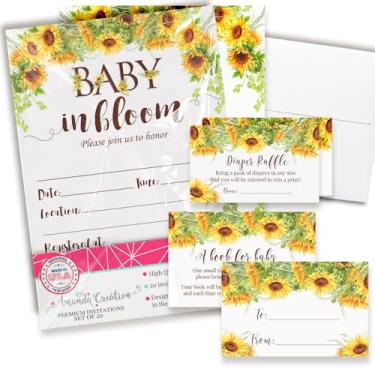 Imagem de Convites de chá de bebê para meninas – Conjunto de convites para chá de bebê em flor com ingressos de sorteio de fraldas, cartões de solicitação de livro e envelopes. Conjunto de 20 conjuntos de kits