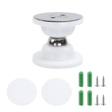 Imagem de KUMGROT Suporte de porta magnético forte sem perfuração de borracha de silicone estável para trailer, fácil de usar com parafusos de fita adesiva para quarto, banheiro, estilo curto, branco