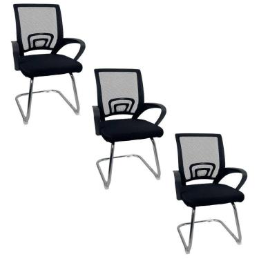 Imagem de Kit 3 Cadeiras De Escritório Begonia Oficial Tela Mesh Fixa Preto