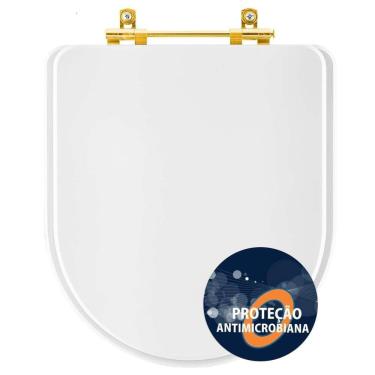 Imagem de Assento Sanitário Poliester Antibacteriano Carrara Branco Para Vaso Deca Com Ferragem Dourada