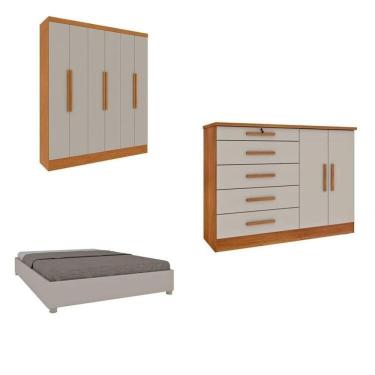 Imagem de Quarto Casal Completo Guarda Roupa 6 Portas Munique, Cama Casal Monaco E Cômoda Istambul Espresso Móveis Cinamomo/off