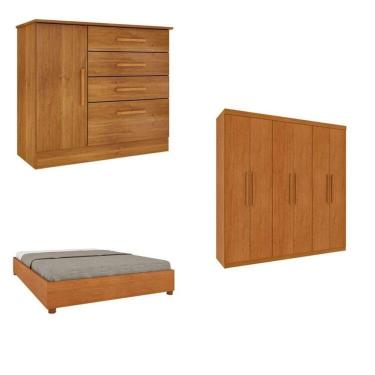 Imagem de Quarto Casal Completo Guarda-roupa Lima, Cama Mônaco E Cômoda Chicago Espresso Móveis Cinamomo