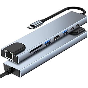 Imagem de Hub Adaptador USB-C 8-1 Multiporta: HDMI 4K 60Hz + Ethernet Gigabit + PD 100W - Compatível Notebook e MacBook