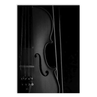 Imagem de Placa Decorativa Violino Ilustração Preto Branco Decoração Poster Quarto Sala