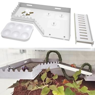Imagem de Anranmm Acessórios de caranguejo eremita - plataforma com escada e prato de comida, brinquedos de escalada de caranguejo eremita, suprimentos de habitat e acessórios de tanque para répteis, hamsters