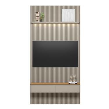 Imagem de Linea Brasil - Painel Modular Ripado 1,40m com Nicho Curvo e Prateleira Led Linea Brasil