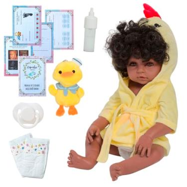 Imagem de Boneca Reborn Bebê Negra Realista Roupão Kit Itens Fofinha