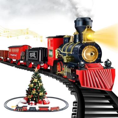 Imagem de Conjunto de trem de Natal Shemira com luz, fumaça e som para crianças 