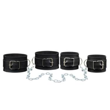 Imagem de Algema E Tornozeleira Com Corrente Kit BDSM Erótico Ajustável para Casais L187