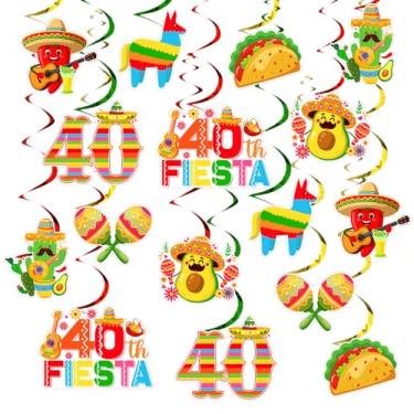 Imagem de JOYMEMO 24 peças 40th Fiesta Birthday Party Hanging Swirls - Taco Bout Happy 40th Birthday Men Women Double Sided Teto Swirl Decorações para Tema Mexicano Adios 30's Party Supplies