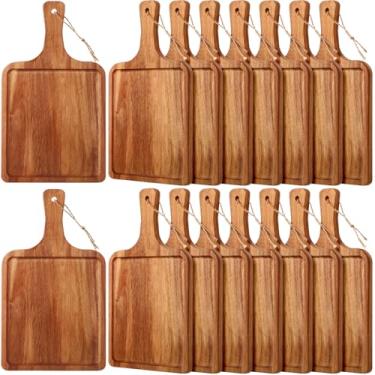 Imagem de Tanlade 16 peças, tábua de corte de madeira de acácia com alça, bandeja decorativa de charcutaria, pizza, pão, queijo, frutas, bandeja para cozinha, bancada, decoração de Natal (15,8 x 12 polegadas)