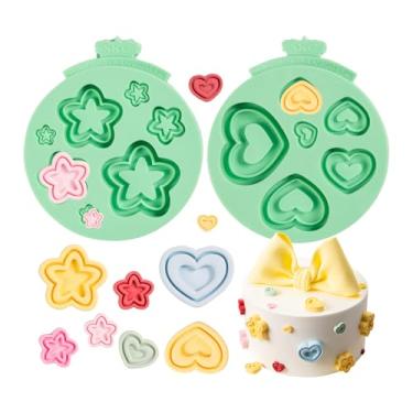 Imagem de KALAIEN 2 peças de molde de silicone estrela, moldes de chocolate de coração, moldes de doces, moldes de fondant em forma de estrela, molde de bolo pop para argila, cubo de gelo