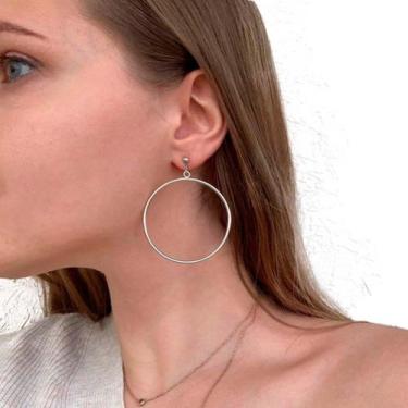 Imagem de Brinco Feminino Argola Prateado Pressão Luxo Delicado - anjo da mamãe,